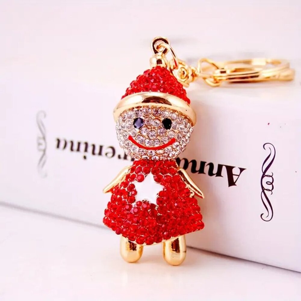 💕Adorable Rhinestone Snowgirl Snowman Keychain Bag Charm Valentines Charm - Picture 2 of 5
